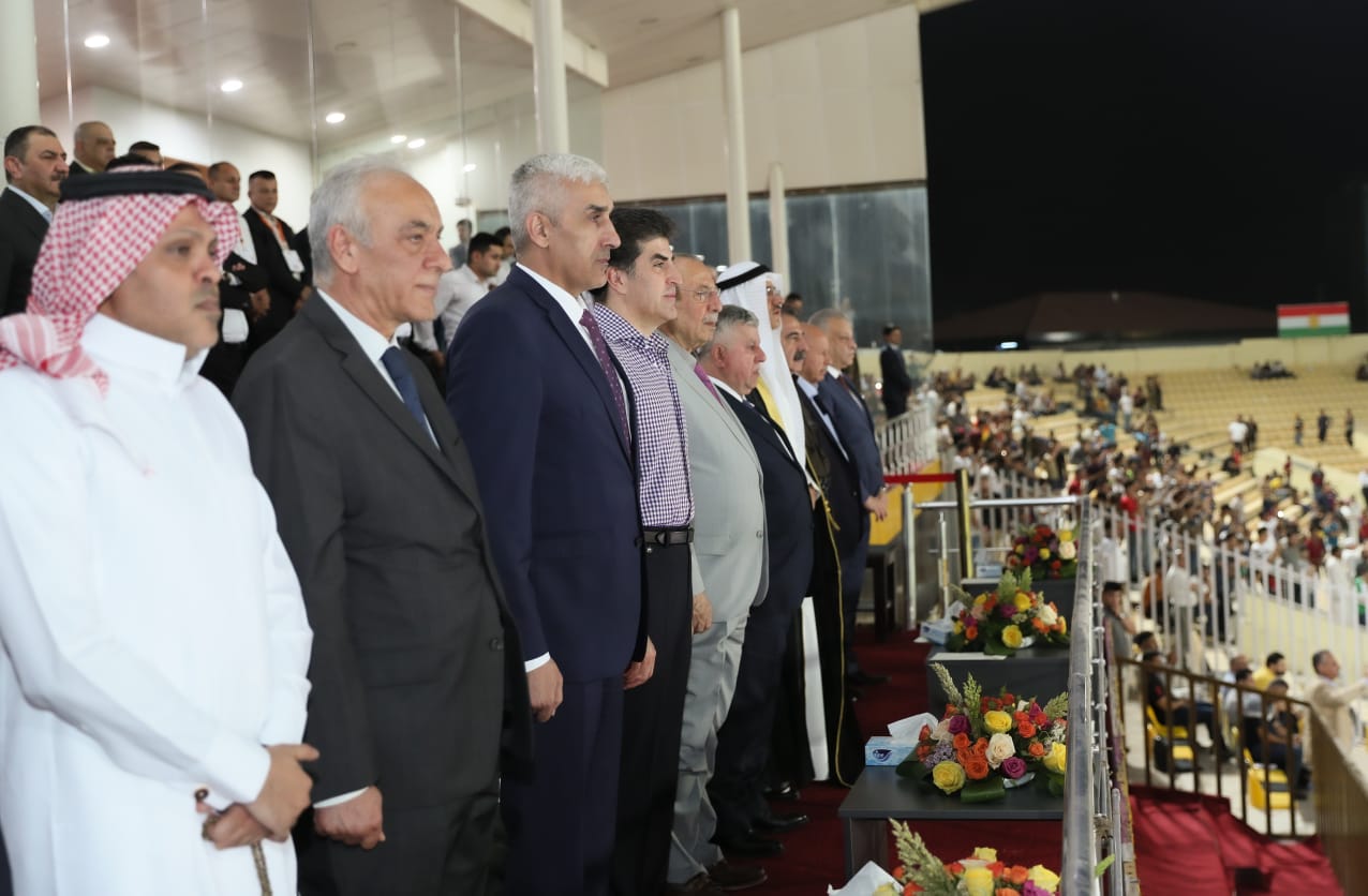 President of the Kurdistan Region Nechirvan Barzani duirng the football match between Kuwait and Saudi Arabia in Erbil, Aug. 4, 2019. (Photo: Kurdistan Region Presidency)